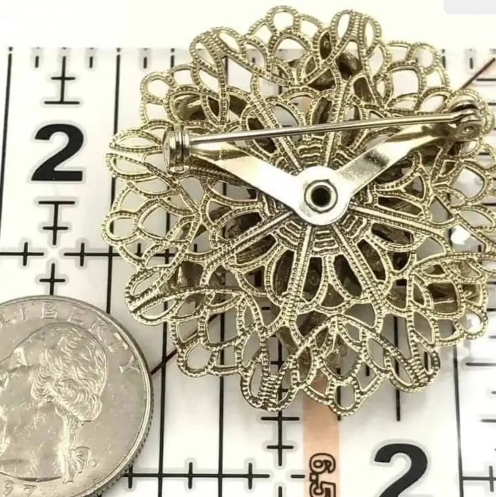 Vintage Purple Blue Rhinestone Star Filigree Pin Brooch Seed Pearls